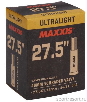 Велокамера MAXXIS ULTRALIGHT 27.5X1.75/2.4 (44/61-584) 0.6 мм A/V-48 мм					
