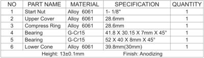 Рулевая колонка KENLI KL-B540 (1.5" - 1-1/8", нижний конус 30 мм)