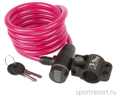 Велозамок M-Wave 10х1800 мм с ключом (розовый) 5-233868
